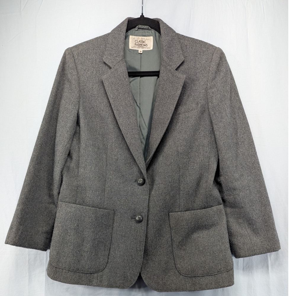 Classic Fashions Vintage Gray Wool Blend Herringbone Blazer Jacket Size‎ 8